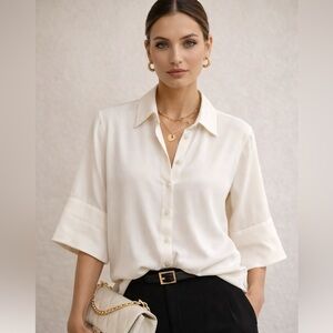 SANDRO Paris Ecru Silk Blend Blouse | Elevated Minimalist Luxury | NWT $245